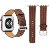 Apple watch Woven Pattern Leren bandje - Donker bruin - Geschikt voor Apple Watch 42mm / 44mm / 45mm / 49mm