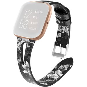 Fitbit Versa 1 / 2 & Lite bandje TPU leer - Bloemenprint zwart