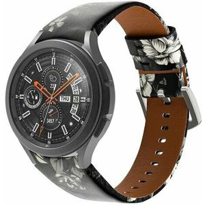 Samsung leren bandje - Bloemenprint grijs - Samsung Galaxy Watch 6 - 40mm & 44mm