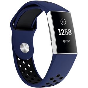 Fitbit Charge 3 & 4 siliconen DOT bandje - Donkerblauw / Zwart - Maat: Small