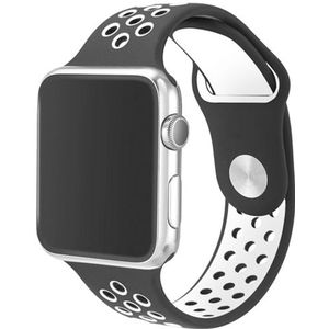 Sportbandje - Maat: M/L - Zwart + Wit - Geschikt voor Apple Watch 38mm / 40mm / 41mm