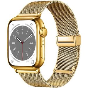 Milanese bandje met vouwbare magneetsluiting - Goud - Geschikt voor Apple Watch 42mm / 44mm / 45mm / 49mm