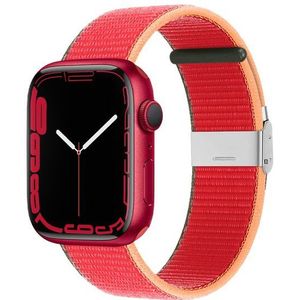 Apple watch Nylon bandje met klemsluiting - Rood - Geschikt voor Apple Watch 42mm / 44mm / 45mm / 49mm - Apple watch bandjes