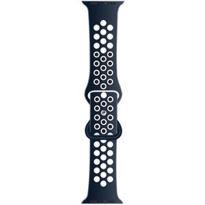 Apple watch Sportbandje met extra lus - Donkerblauw + Wit - Geschikt voor Apple Watch 42mm / 44mm / 45mm / 49mm - Apple watch bandjes