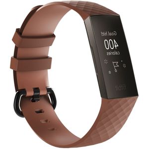 Fitbit Charge 3 & 4 siliconen diamant pattern bandje - Maat: Large - Coffee