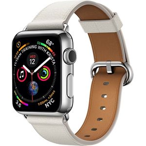 Apple watch Classic lederen bandje - Wit - Geschikt voor Apple Watch 42mm / 44mm / 45mm / 49mm