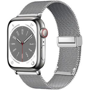 Apple watch Milanese bandje met vouwbare magneetsluiting - Zilver - Geschikt voor Apple Watch 38mm / 40mm / 41mm