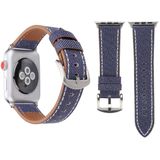 Apple watch Denim Pattern Echt Leren bandje - Donker blauw - Geschikt voor Apple Watch 42mm / 44mm / 45mm / 49mm