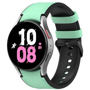 Samsung leer + siliconen bandje - Maat: large - Groen - Samsung Galaxy Watch 5 (Pro) - 40mm / 44mm / 45mm