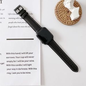 Apple watch Premium Leather bandje - Zwart - Geschikt voor Apple Watch 42mm / 44mm / 45mm / 49mm - Apple watch bandjes