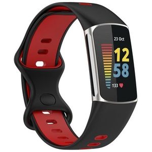 FitBit Charge 5 & 6 Sportbandje met dubbele lus - Zwart / rood - Tweekleurig - Maat: L