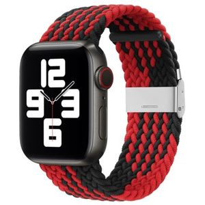 Braided nylon bandje - Rood met zwart - Geschikt voor Apple Watch 42mm / 44mm / 45mm / 49mm
