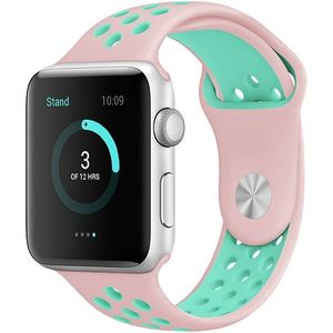 Sportbandje - Maat: S/M - Roze + Groen - Geschikt voor Apple Watch 38mm / 40mm / 41mm