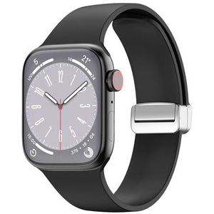 Apple watch Siliconen bandje - Folding Buckle - Zwart - Geschikt voor Apple Watch 42mm / 44mm / 45mm / 49mm