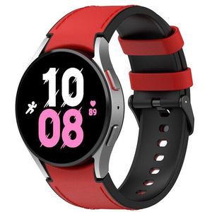 Samsung leer + siliconen bandje - Maat: small - Rood - Samsung Galaxy Watch 4 - 40mm & 44mm