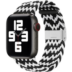 Braided nylon bandje - Zwart / Wit  - Geschikt voor Apple Watch 42mm / 44mm / 45mm / 49mm