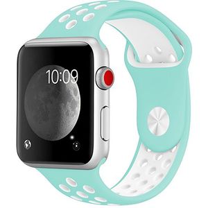 Apple watch Sportbandje - Maat: S/M - Wit + Groen - Geschikt voor Apple Watch 44mm / 45mm / 46mm / 49mm - Apple watch bandjes