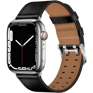 Apple watch Leren band met twin gesp - Zwart met zilveren gesp - Geschikt voor Apple Watch 44mm / 45mm / 46mm / 49mm - Apple watch bandje