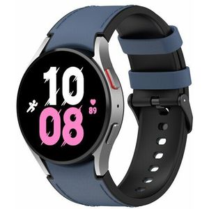 Samsung leer + siliconen bandje - Maat: large - Donkerblauw - Samsung Galaxy Watch 6 - 40mm & 44mm