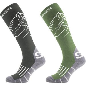 Mountain Skisokken Heren Dubbelverpakking - Groen/zwart