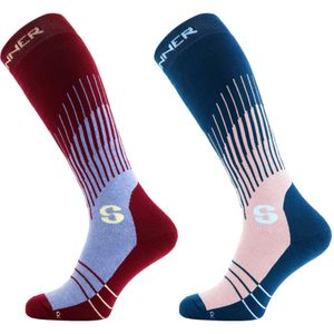 Graphic Skisokken Dames Dubbelverpakking - Bordeaux/roze