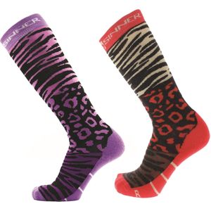 Animal - Skisokken - Paars/koraal - Dubbelverpakking