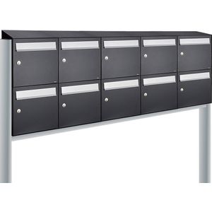 Allux - Flow Set 5-Breed 2-Hoog Met Dak - Brievenbus - Zwart - Met Automatenslot
