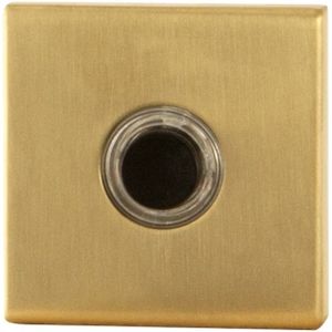 Beldrukker vierkant 50x50x8mm met zwarte button - PVD mat messing