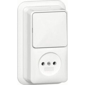 Gira Wisselschakelaar + Wandcontactdoos Opbouw Wit 447611
