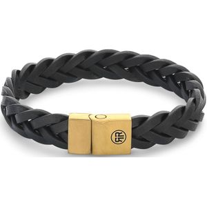 Rebel and Rose Full Metal Braided Black Gold RR-M0027-G-M Armband 17,5cm