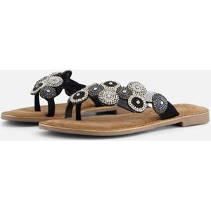 Lazamani Slippers Beads zwart Leer