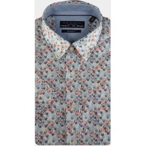 R.B. Boston - Casual Hemd - Blauw - Katoen - Korte Mouwen - Autoprint