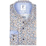 R2 Amsterdam Casual hemd lange mouw Multi Beige blue print 124.WSP.027/073