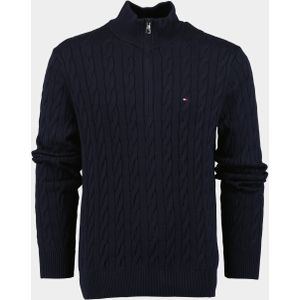 Tommy Hilfiger Pullover Blauw Classic Cotton Cable Zip Mock MW0MW36532/DW5