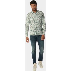 No Excess Casual hemd lange mouw Blauw Shirt Stretch Allover Printed 23430124/153