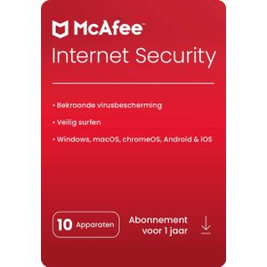 McAfee 2022 Internet Security | 10 Apparaten 1 Jaar | PC | Mac | Android | downloaden