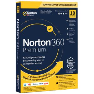Norton 360 Premium | 10 Apparaten | 1 Jaar | 75 GB Cloud Opslag