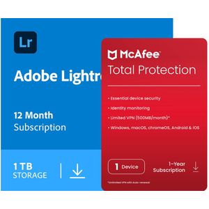 Voordeelbundel: Adobe Lightroom CC | 1 Gebruiker | 1 Jaar | 1TB cloudopslag + McAfee Total Protection 2022 | 1 Apparaat