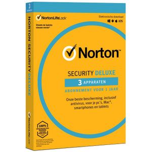 Norton virusscanner: Norton Security Deluxe 3-Apparaten 1jaar. Nortonlifelock abonnement kopen of verlengen? Kies voor Licentie2GO.