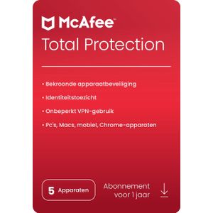 McAfee Total Protection | 1 Jaar | Geschikt voor 5 Apparaten | PC, mobiel of tablet