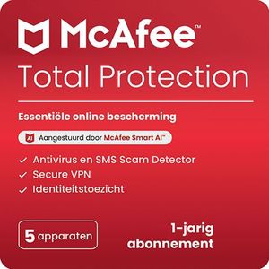McAfee Total Protection | 1 Jaar | Geschikt voor 5 Apparaten | PC, mobiel of tablet