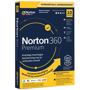 Norton 360 Premium | Beveiliging voor 10 Apparaten | Jaarlicentie | Inclusief 75 GB Cloud Opslag