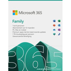 Office 365 Family | 12 maanden | 6 gebruikers | Windows, Mac, Android en iOS