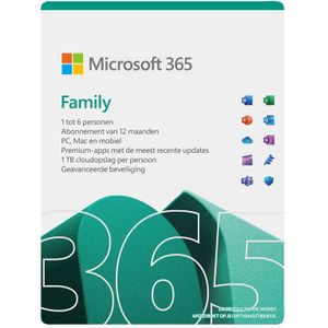 Microsoft 365 Family | altijd laatste updates | jaarlicentie | 6 gebruikers