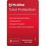 McAfee Total Protection | 3 Apparaten | Licentie voor 1 jaar | Ook voor tablet en mobiel