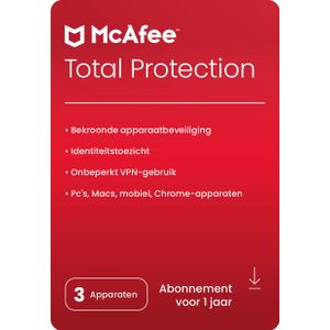 McAfee Total Protection | 3 Apparaten | Licentie voor 1 jaar | Ook voor tablet en mobiel