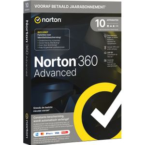 Norton 360 Advanced | 10 Apparaten | 1 Jaar | Met 200 GB cloudback-up