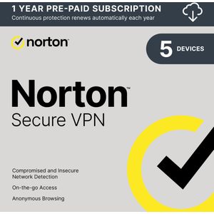 Norton Secure VPN PLUS | 5 Apparaten | 1 Jaar | 2025