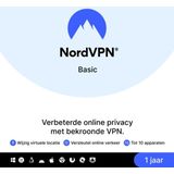 NordVPN Basic - 1 Jaar - VPN-Service - 10 Apparaten - PC & Telefoon