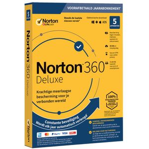 Norton 360 Deluxe | Jaalicentie | 5 Apparaten | 50 GB Cloud Opslag | Altijd de nieuwste versie